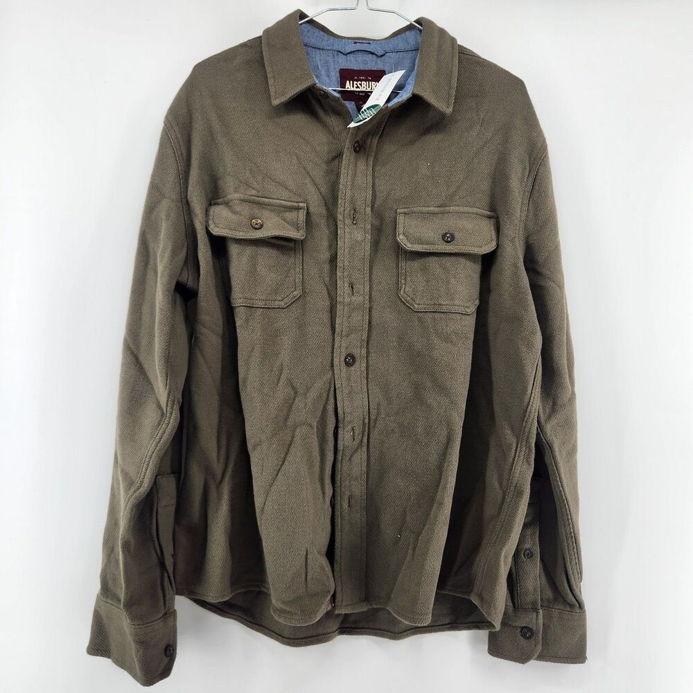 Alesbury Men's‎ Medium Olive Garment Wash Midweight Twill Shirt NWT